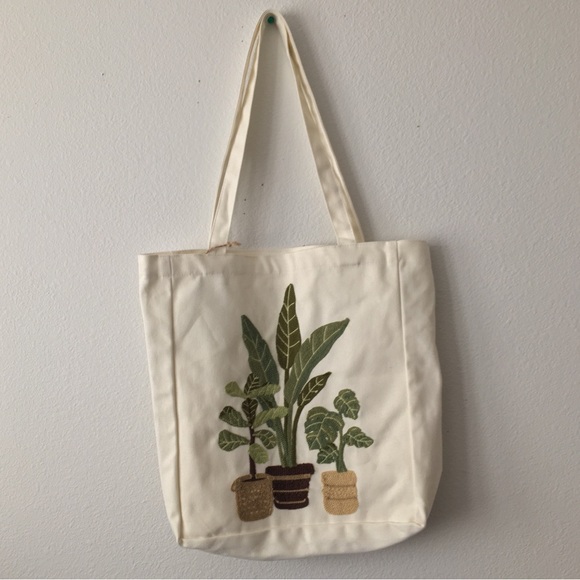 Embroidered Plant Tote Bag Shoulder Bag - Picture 1 of 8